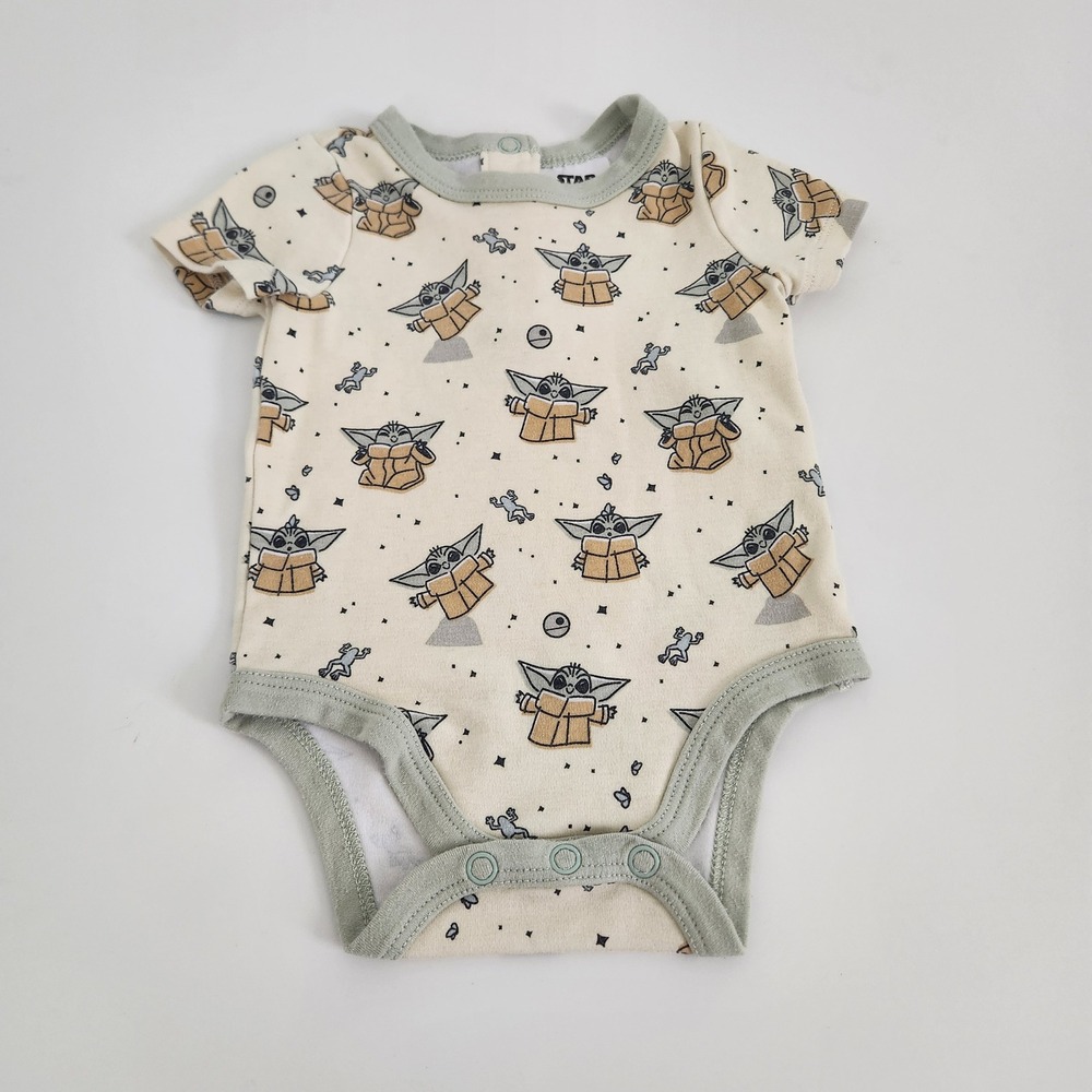 Star‎ Wars Grogu Baby Yoda Bodysuit Cream Sage Green 9-12 Months Short Sleeve